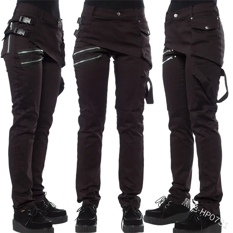 Women Gothic Pants zipper Pockets Rivet steampunk Trousers Hip hop 90s Rock star style Solid Color Casual Trousers plus size 5XL Women Gothic Pants zipper Pockets Rivet steampunk Trousers Hip hop 90s Rock star style Solid Color Casual Trousers plus size 5XL