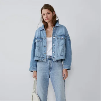 

2019 ZA Women's Denim Jacket Fashion New Autumn Women Loose Denim Jacket Coat Bohemian Long-sleeved Lapel Coat Party Gift