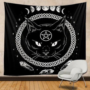 

Cat and moon tapestry Mandala macrame Tapestry Wall Hanging Boho decor hippie Witchcraft Tapestry