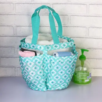 

Bathroom Shower Tote Caddy Bag Flower Printed Portable 420D Oxford Cloth Bath Tote Organizer Pouch Hanging Toiletry Mesh Bag