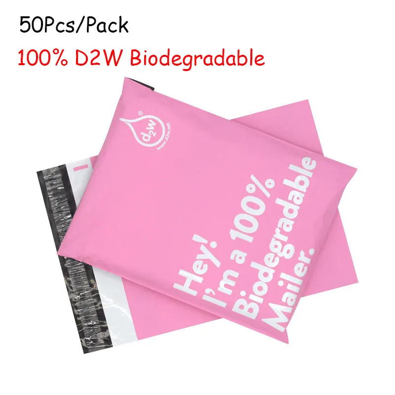 

50Pcs/pack Pink Color 100% Biodegradable Courier Bags Poly Eco Friendly Mailers Mailing Bag Thicken Clothing Express Pouch Bags