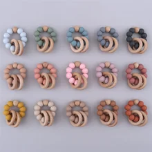 Bracelets de dentition en Silicone pour bébé, anneau de dentition en bois, hochets en bois, jouets Fidget, accessoires pour nouveau né 