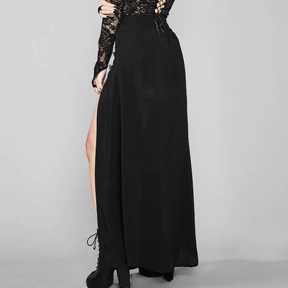 Rosetic Sexy Punk Women Maxi Skirt High Waist Split Design Buckle Gothic Black Vintage Party Red Elegant Long Skirts 2020 Fall