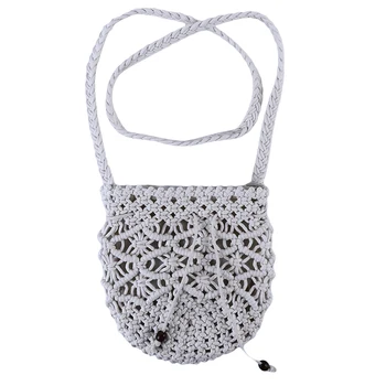 

Ladies Woven Straw Bag Handmade 3 Strands Grass Bag Clutch Bag Summer Bohemian Woven Openwork Beach Bag Cotton Line Handbag
