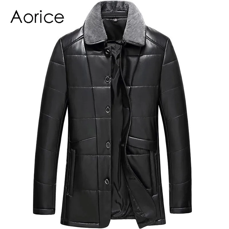 

Aorice MT822 2020 Men jacket short genuine leather coat with turn-down fur collar detachable bomber jacket winter warm outwear