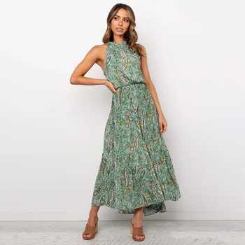 

Long Summer Sleeveless Midi Boho Women Dress Halter Elegant Floral Print Boho Dress Vestdios