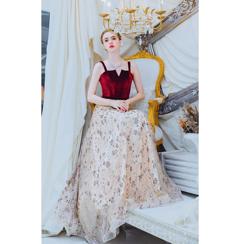 SSYfashion/Новое велюровое длинное вечернее платье без рукавов на бретелях со шнуровкой сзади в пол; вечернее платье; Robe De Soiree