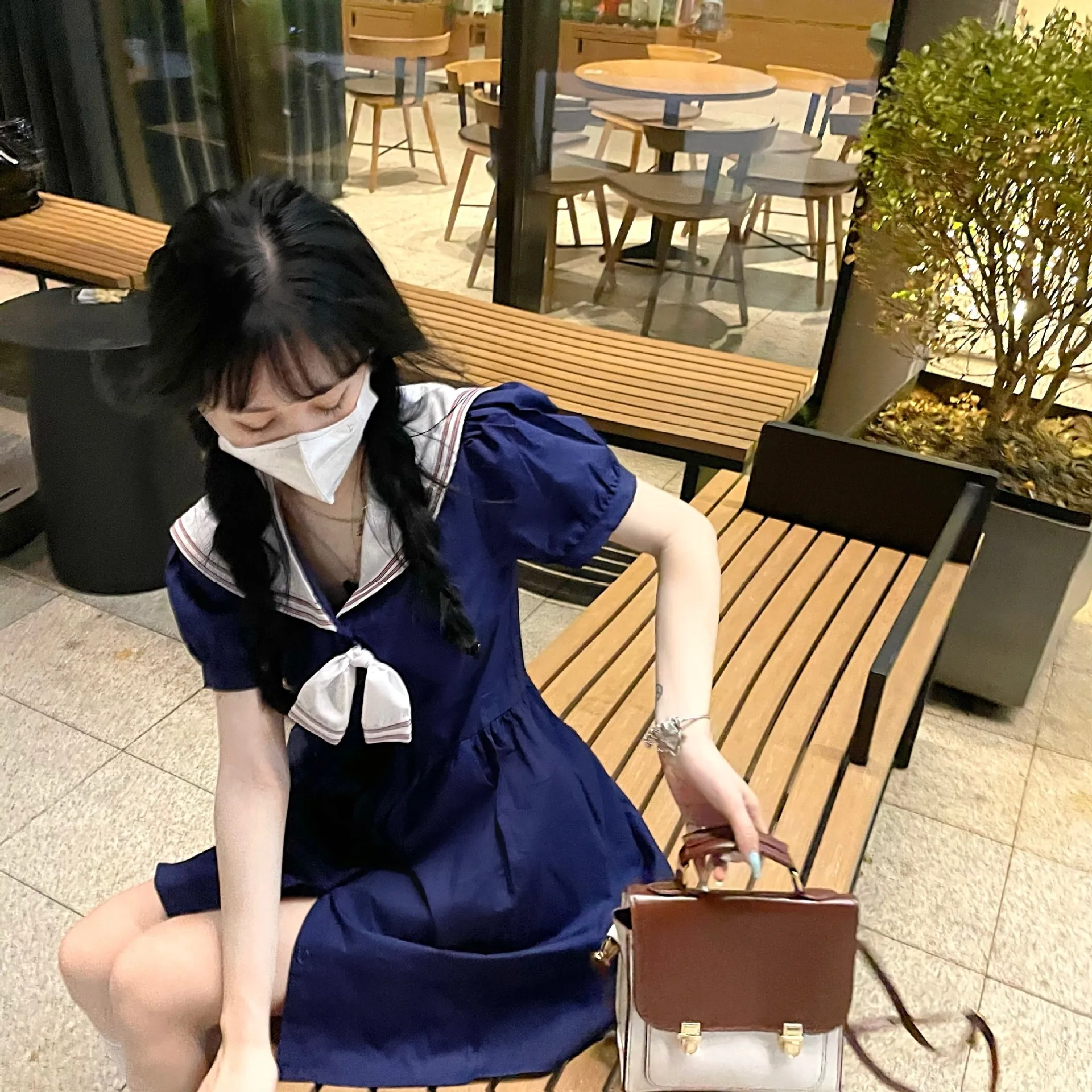 

Japanese Lolita Dress Kawaii Sweet Bowknot Robes Long-Sleeve Black Knee-Length Navy Dress Party Women Dress платье женское