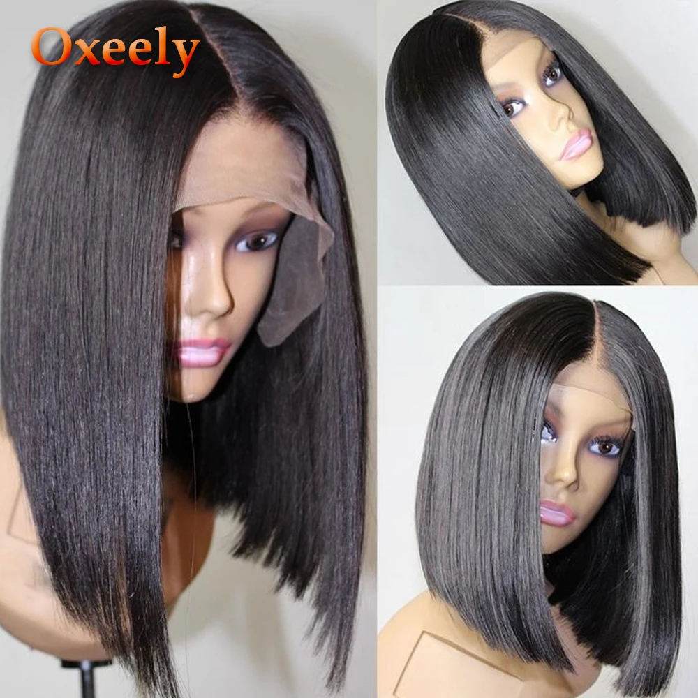 

Oxeely Bob Wig for Women Black Color Lace Wigs Heat Resistant Glueless Short Straight Synthetic Lace Front Wigs Fiber Lob Hair