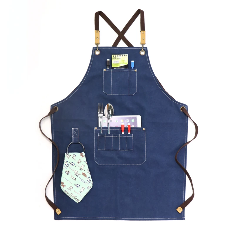Mandil de herramientas de taller de lujo, delantales de cocina para Chef para mujer y hombre, lona lavada gruesa de alta resistencia con bolsillos para herramientas, babero de Ropa de Trabajo