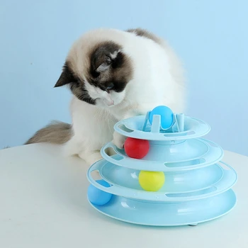 

4-layer round tower track interactive toy LED light track game track ball cat turntable toy luminous ball Kitten Toys