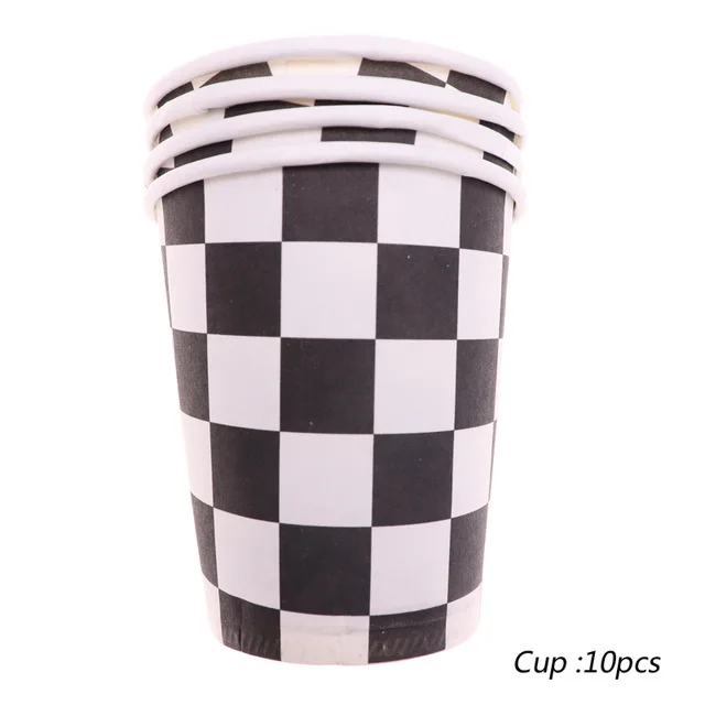 Гоночные автомобильные темы одноразовая посуда для праздника черный гоночный автомобиль флаг тематическая вечеринка на день рождения украшения Гоночный флаг тематические тарелки чашки - Цвет: 10pcs Cups