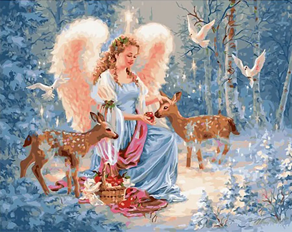 Painting by numbers paintboy (premium) &quotAngel in the winter forest" 40x50 pk41055 picture coloring painting drawing | Дом и сад