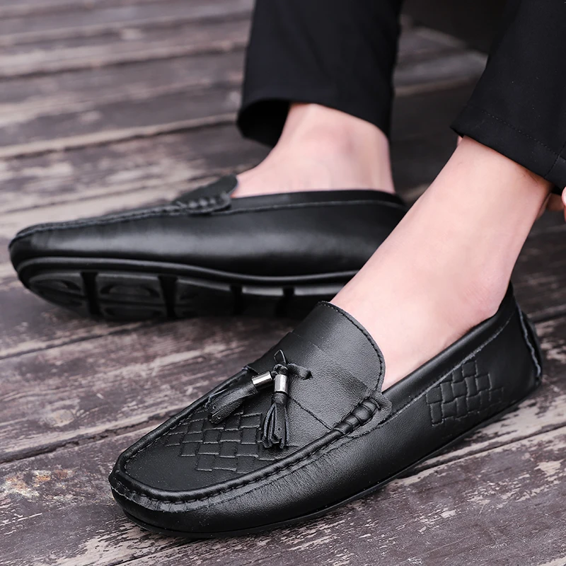 Men Loafers Shoes genuine Leather Fashion Style High Quality Casual cow party Soft Flats Comfort Driving | Обувь