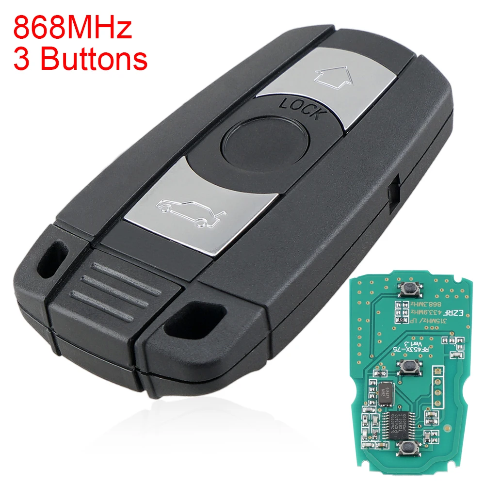 

868MHz 3 Buttons Remote Portable Key Fit for BMW CAS3 System X5 X6 Z4 1 / 3 / 5 / 6 / 7 Series Vehicle Smart Key 2002-2013