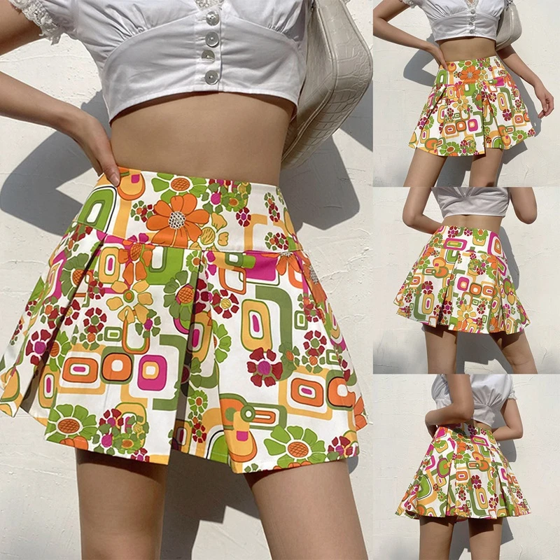 Impresión Floral Y2K plisado Mini faldas las estética ropa Kawaii estilo Preppy bajo la falda de verano|Faldas| - AliExpress