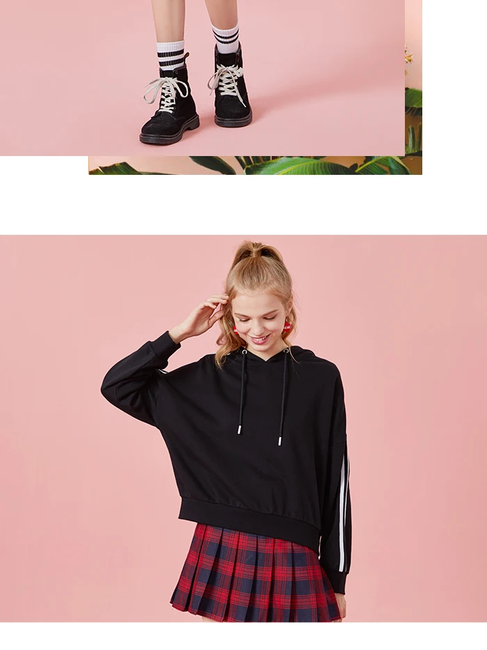 Semir толстовки женские весна и осень тонкие свободные корейская молодежная мода с капюшоном с длинным рукавом лента хит цвет волна свитер