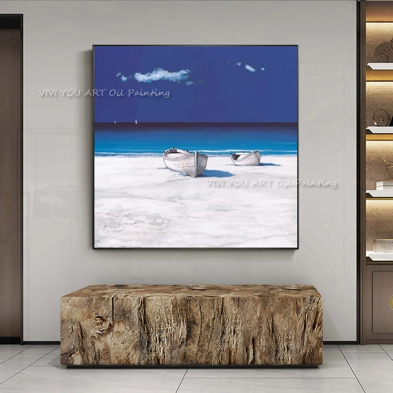 

Handpainted Blue Sky Seaside View Oil Painting Abstract Wall Art on Canvas Modern Abstract Art Wall Sticker Pictures Home Decor