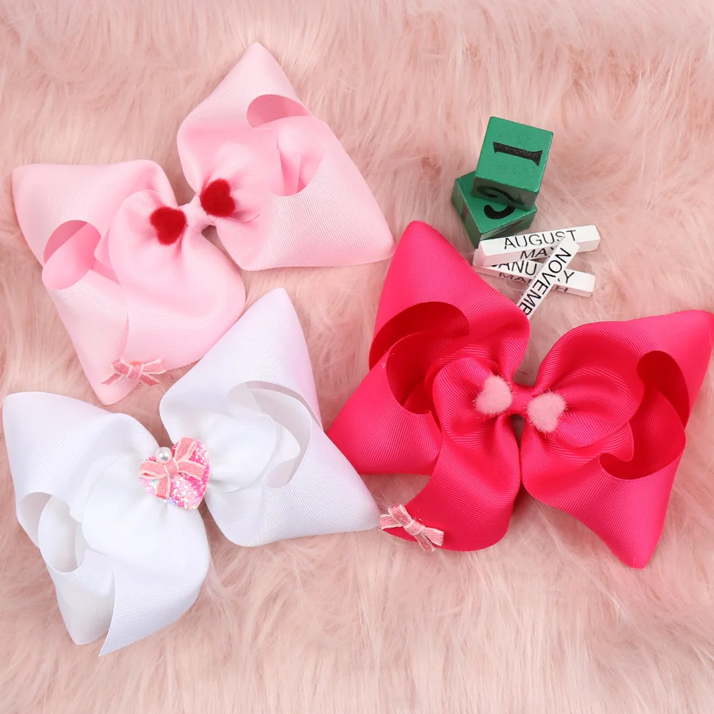 7 Inch Valentine's Day Hair Bows for Girls Solid Ribbon Bowknot Hair Clip Festival Hairpins Kids Party Headwear Hair Accessories