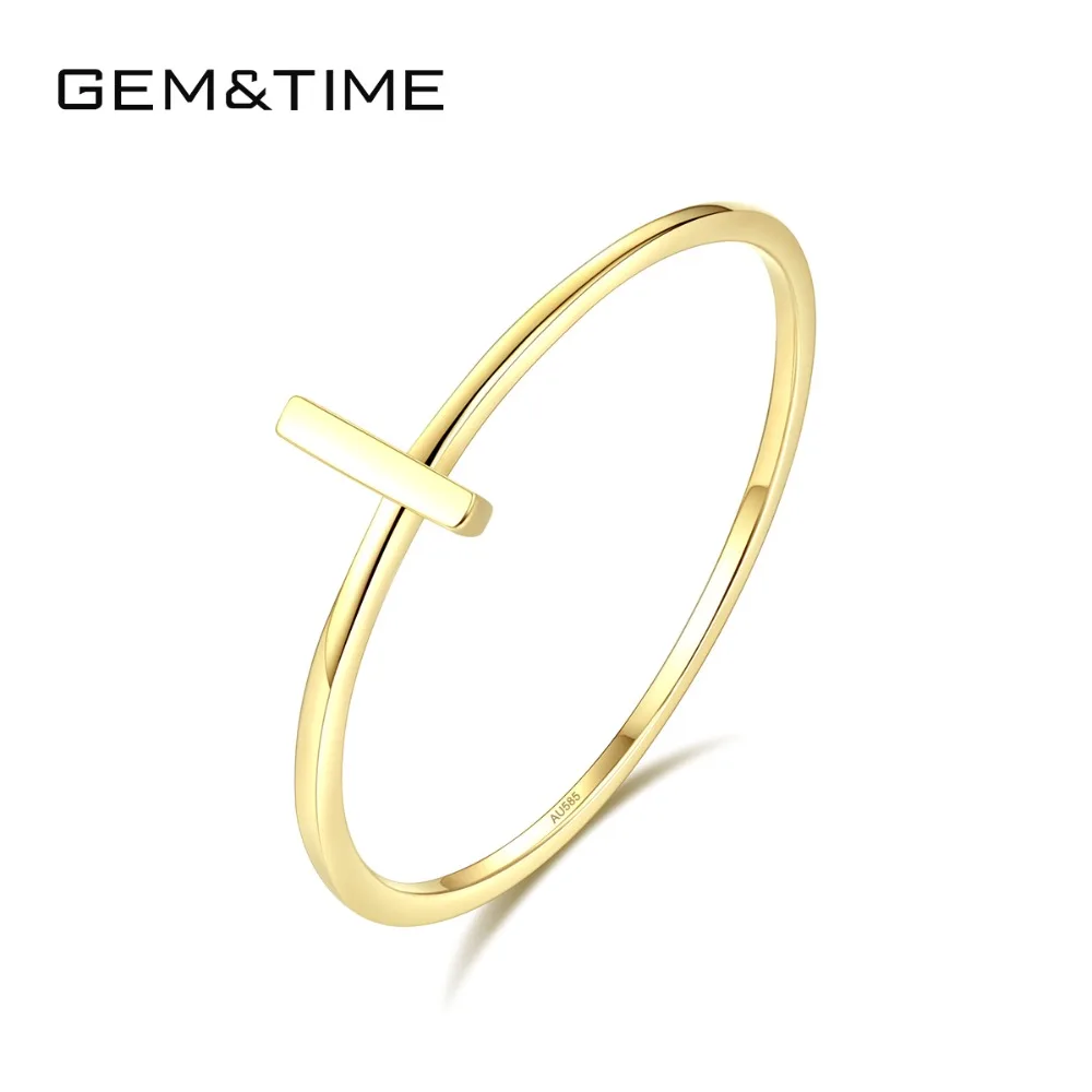 Gem& Time, новинка, модные тонкие кольца с крестом для женщин, пуэр, 14K золото, свадебное кольцо для невесты, желтое золото AU585, Anillos, ювелирные изделия R14011