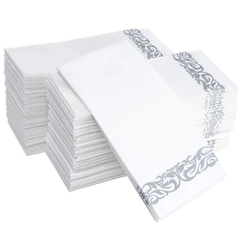 

Disposable Towel Napkins / Visitors / Bathrooms / Weddings / Soft and Soft Clean Paper / 100 White and Silver