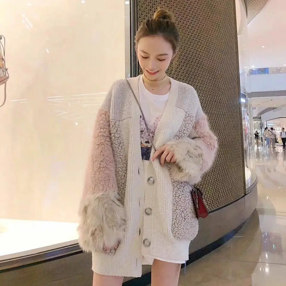 

Fall/winter 2019 New Sweater Students Lazy Loose Joker Color Matching Knitted Tide V-Neck Cardigans Winter Sweater Women