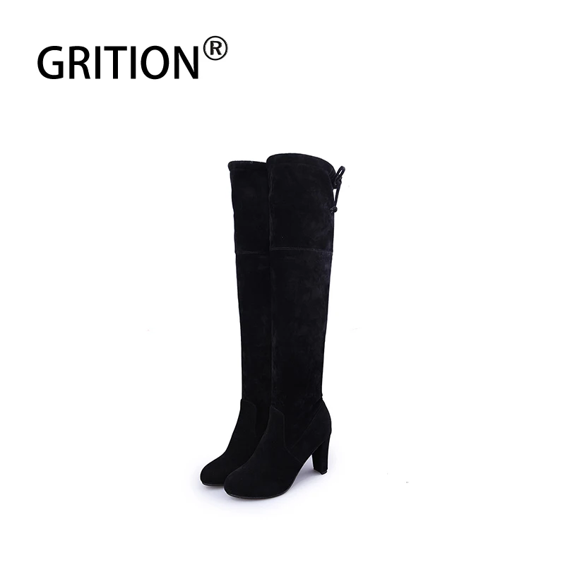 

GRITION New Hot Women Boots Autumn Winter Female Fashion High Heel 6-8CM Shoes Over The Knee Thin High Suede Sneaker 2019 New