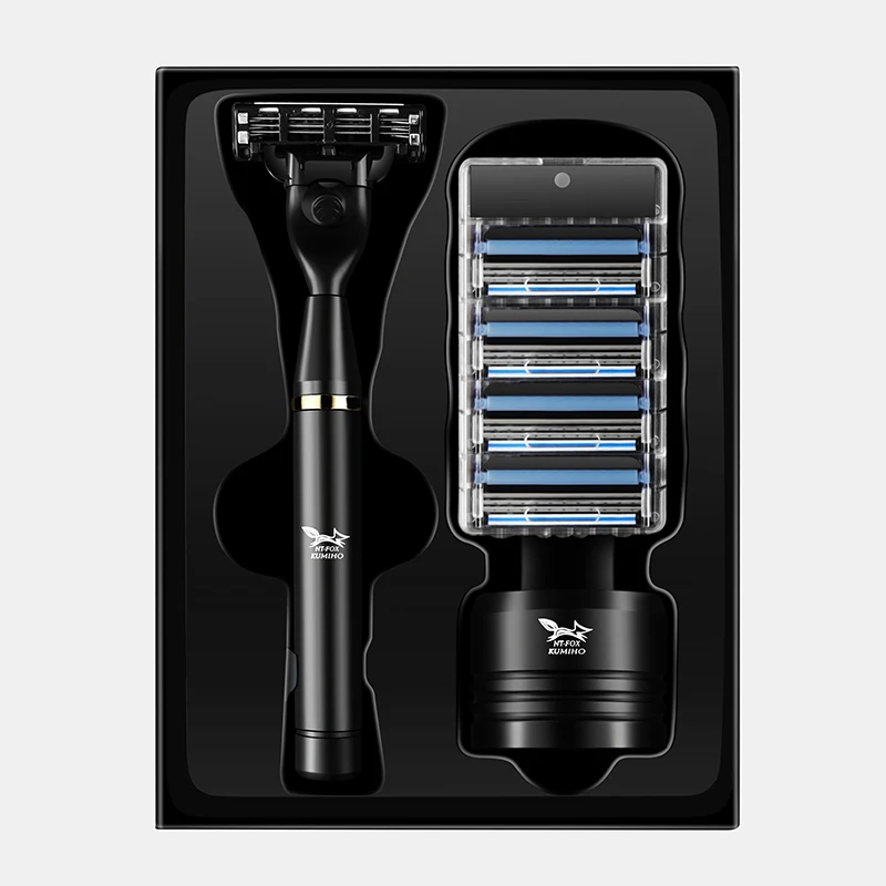 Preise Schwarz Manuelle Rasur Razor Drei Schicht Klingen Rasierer für Männer Rasieren Rasierklingen Sicherheit Rasierer Gesicht Pflege Bart Rasierer Geschenk box