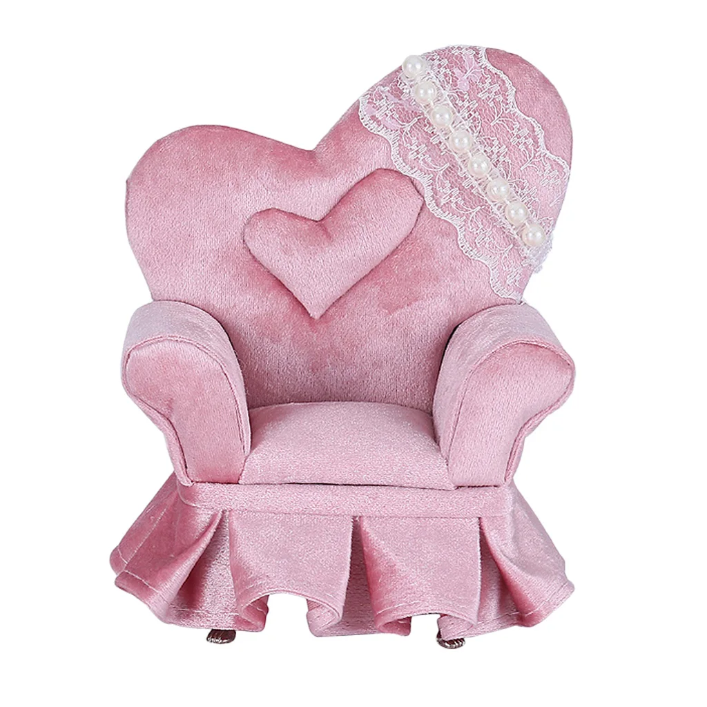 

Small Chair with Faux Pearl Jewelry Box Organizer Display Storage Case for Rings Earrings Necklace, Home Tabletop Decoration