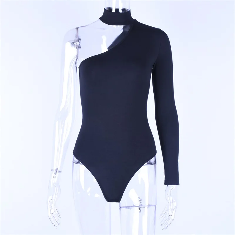Черный Sexy One Shoulder One Piece Rompers Summer Women Bodysuit Heigh Nech Clothes Festival Elegant Streetwear - Цвет: Черный