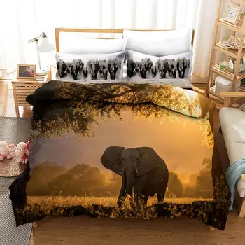 

Elephant series Duvet Cover Set,Elephants in the landscape Exotic Pattern,Bed Decorative Bedding Sets with Pillowcase,Microfiber