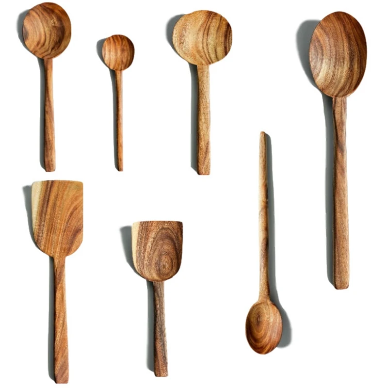 

7Pcs Long Handle Wooden Cooking Utensil Set Non-Stick Pan Kitchen Tool Wooden Cooking Spoons and Spatulas (7Pcs Set)