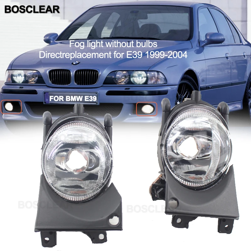 

1 Pair Left & Right Front Fog Light Transparent Plastic Lens Kit without Bulbs Replacement Kit for BMW E39 1999-2004