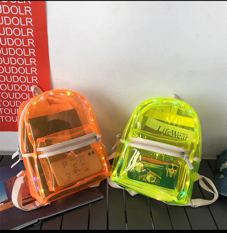 Mochila escolar transparente em pvc, à prova