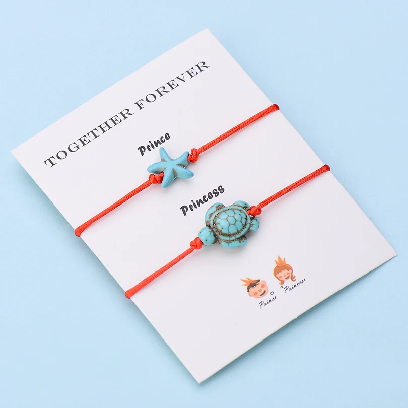 IYOE 2 шт./компл. Wish Card Вместе навсегда красный браслет-нить для женщин и мужчин Дети Морская звезда, черепаха парный браслет дружбы подарочный
