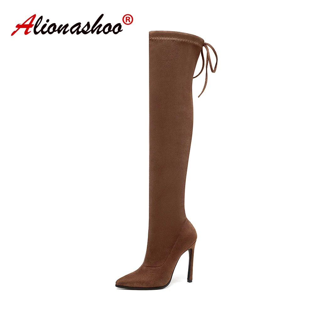 Sexy High Heel Boots Stretch Thigh Slim Over The Knee 11.5cm Heels Stiletto Shoes Women 9 colors Large Size 43 | Обувь
