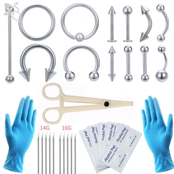 ZS Body Piercing Tool Kit 12-20G Disposable Professional Body Self Piercing Kits Clamp Gloves Tools Ear Lip Nose Navel Piercings 1
