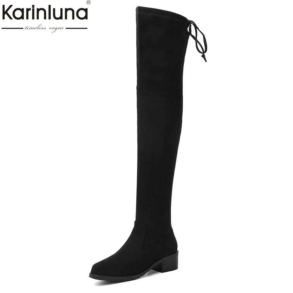 

Women's 2020 big size 43 chunky heels over the knee boots women shoes flock stretch winter autumn shoes woman sock boots female