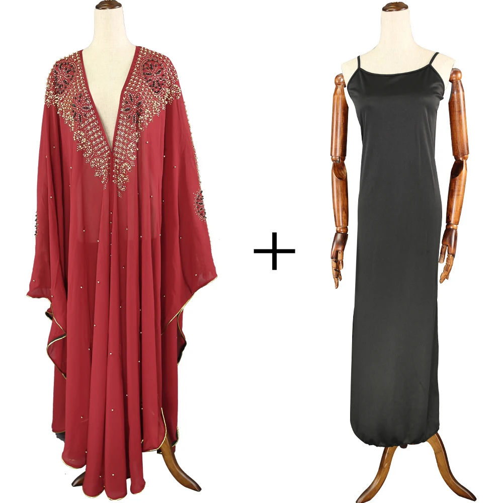 Африканские платья для женщин, африканская Женская одежда, платья Дашики, элегантные длинные платья для выпускного вечера, нигерийские платья с жемчужинами для женщин, новинка - Цвет: Jujube and underwear
