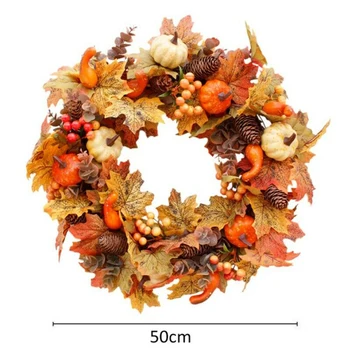 

Autumn Theme Door Fake Simulation Wreath Artificial Pumpkin Berries Pine Cone Maple Manmade Cloth Fabris, Plastic, Rattan