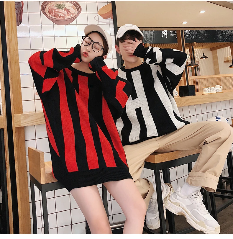 Winter Thicken Sweater Men Warm Fashion Letters Casual Knit Pullover Men Sweter Clothes Wild Loose Long-sleeved Sweater Man