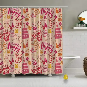 

Birthday Decorations for Kids Shower Curtain Ombre Shower Curtain,Present Party Themed Cakes Cone Hats Swirls Art,71''Long x