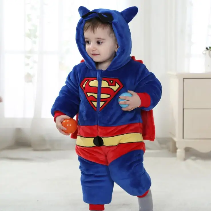 Super Man (Thick) Супер толстые детские комбинезоны с героями мультфильмов, Одежда для новорожденных с капюшоном, комбинезон с животными для мальчиков и девочек, костюм для костюма, фланелевые детские комбинезоны - Color: Super Man (Thick)