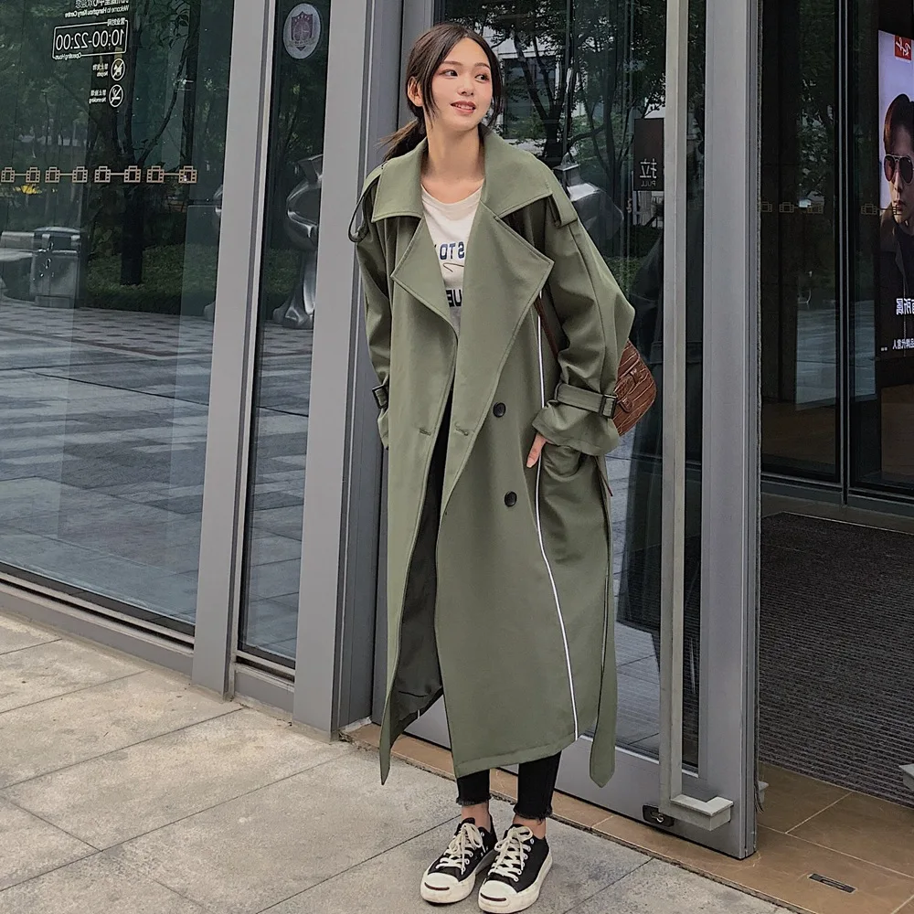 

Korean-style Fashionable over-the-Knee Long Coat 2019 Autumn New Style WOMEN'S Dress Retro Laziness-Style Double Breasted Double