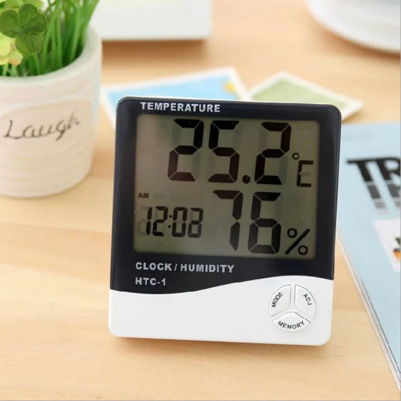 Digital Room Thermometer LCD Electronic Temperature Humidity Meter HTC1 Indoor Outdoor hygrometer Weather Station Clock | Дом и сад