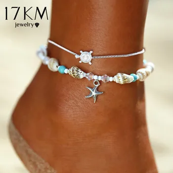 17KM Fashion Starfish Shell Anklets For Women Summer Multilayered Ocean Beach Star Sea Turtle Ankle Bracelet Foot Leg Jewelry