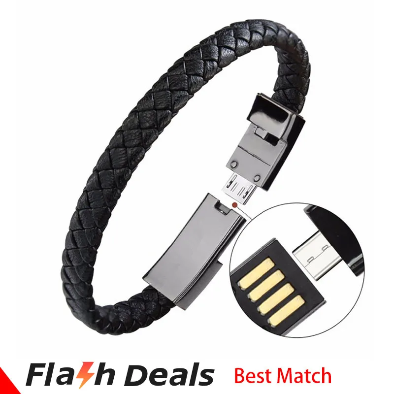 usb c fast charge Portable Leather Mini Micro Usb Bracelet Charger Data Charging Cable Sync Cord for Iphone6 Android Type-C Phone Cable Carregador 5v 1a usb Chargers