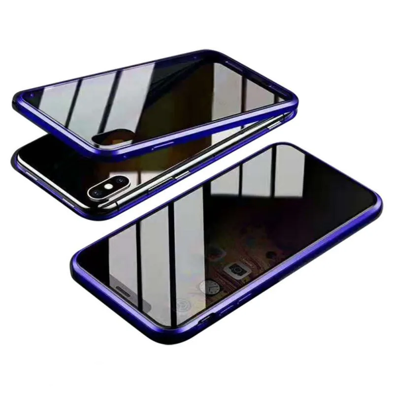 Металлический бампер Магнитный чехол для телефона с защитой от просмотра для iPhone 7/8 Plus X/XS/XR/XS Max защита для экрана из закаленного стекла - Цвет: P03