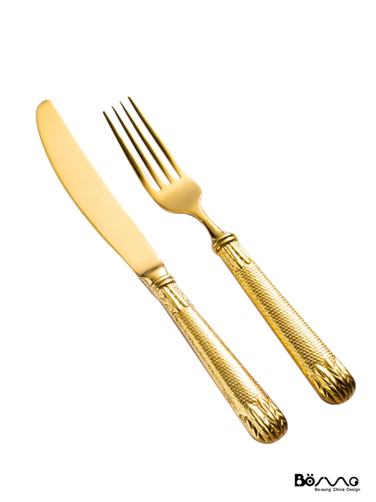 Золотые столовые приборы из нержавеющей стали, серебряный Ретро позолоченный нож для стейка, вилка, ложка, набор, высокое качество, Западная Корейская кухонная посуда 5CD22 - Цвет: gilding 2 pcs