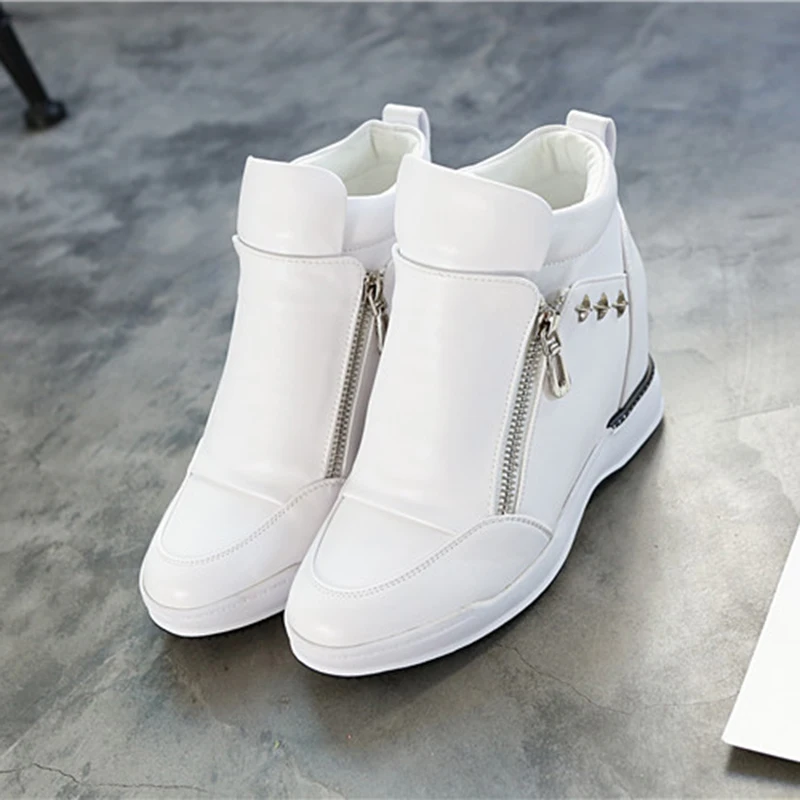 White fur SWYIVY кроссовки из искусственной кожи на платформе; женская обувь на молнии белого цвета; Новинка года; сезон осень; женская повседневная обувь; Модные женские кроссовки на танкетке - Цвет: White fur